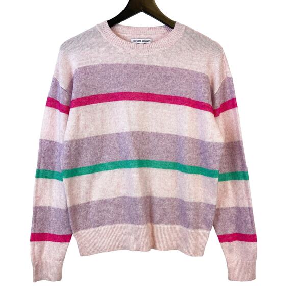 Elizabeth and James Size S Striped Stretch Crew Knit Sweater Pink Purple - Picture 1 of 10